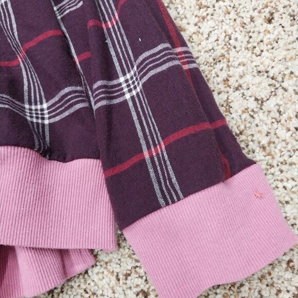 3229 Size 1X Upcycled Peace Sign Velour and Flannel Shirt. - Picture 3 of 4